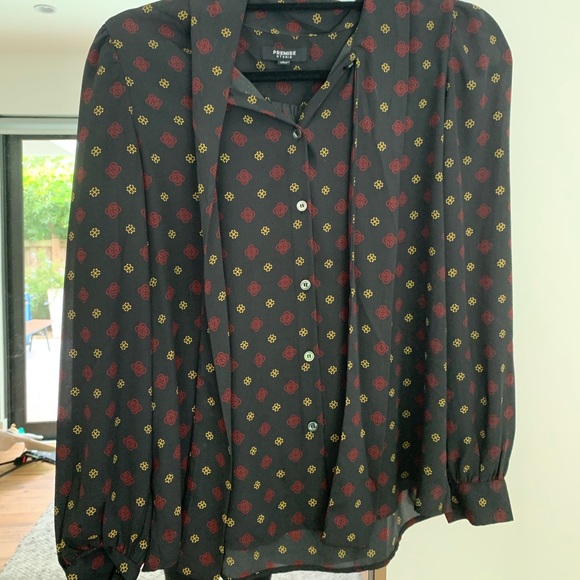 Nordstrom Black blouse with red and yellow design - Picture 1 of 3